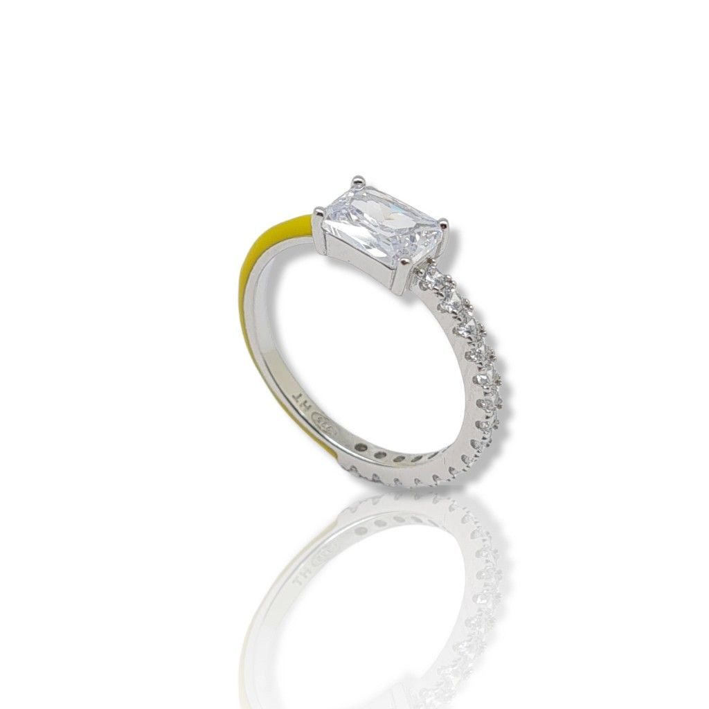 Ασημένιο δαχτυλίδι απο επιπλατινωμένο ασήμι 925°και κίτρινο σμάλτο  (code FC002632)